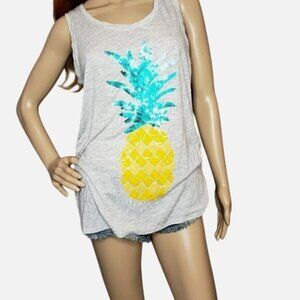 APT. 9 Sequin sparkle Pineapple Gray Sleeveless Tank Top Size S summer tropical
